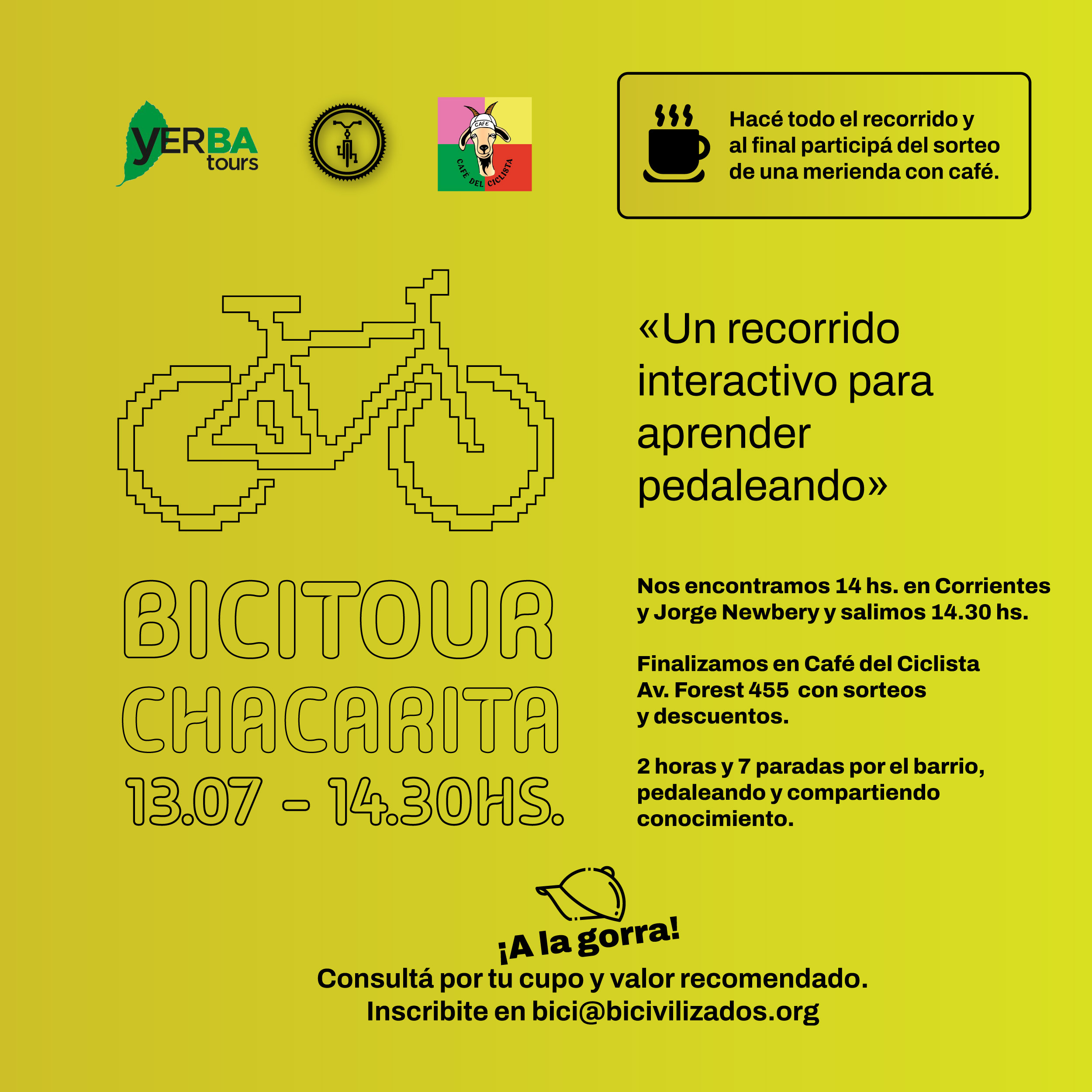 Bicitour chacarita 13.07 a las 14 horas Yerbatour y Bicivilizados