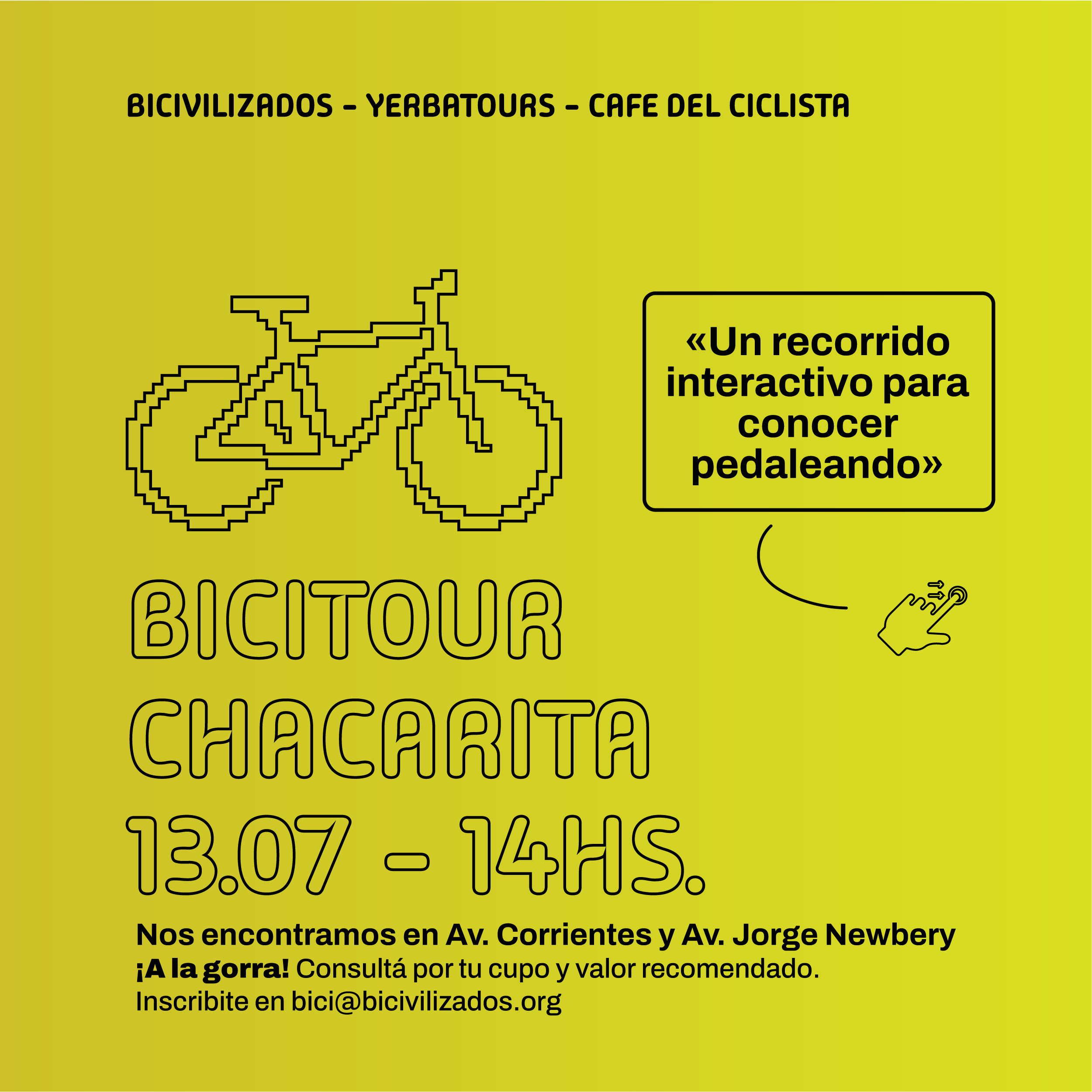 Bicitour chacarita 13.07 a las 14 horas Yerbatour y Bicivilizados